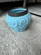 Biscuit, Cracker JAR, Blow-Out Art Glass, Baby Blue, OSM Co, Oneida, NY, 5” Tall