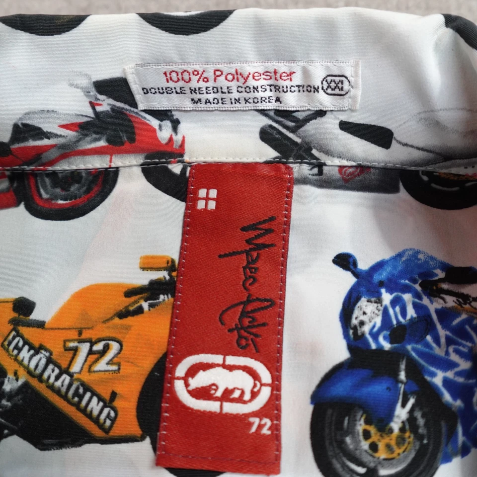 Vintage Ecko Shirt 2XL White Loop Collar All Over Motorcycle Print Vintage Y2K - Image 3 of 4
