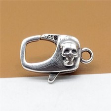 925 Sterling Silver Punk Skeleton Skull Lobster Claw Clasp 2-Sided for Bracelet