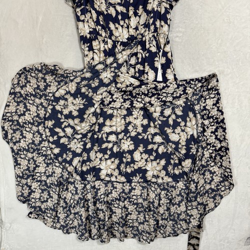NEW Nicole Miller Floral Satin Midi Dress Size L Faux Wrap Ruffle Belted Event - Picture 9 of 16