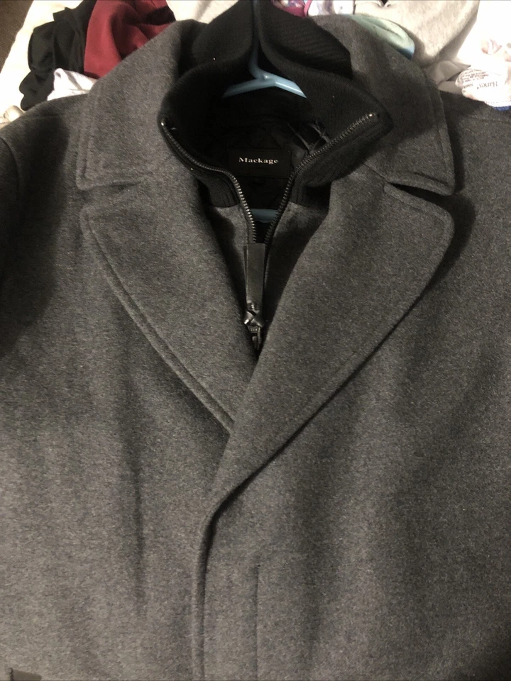 Abrigo de vestir gris nuevo de lana Mackage para hombre talla 44 Foto 4 de 4