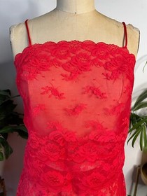 VTG LOVELY!! DEENA 2PC SET RED FLORAL LACE CAMI CAMISOLE&HALF SISSY SLIP* 32 S
