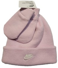 Nike Toddler Girls Hat and Mittens 2 Piece Set Pink Foam w/White Sz 12/24M 24