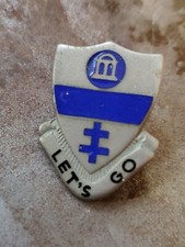 Antique USA Made Let's Go D22 Pin Denmark NY Enamel Blue Vietnam War Era Pin