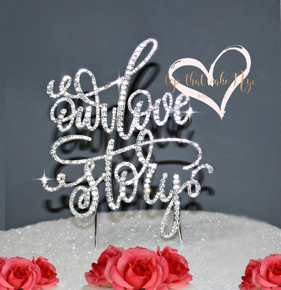 NUESTRA HISTORIA DE AMOR Decoración de Pasteles Estrás Boda Compromiso Fiesta Aniversario NUEVO Foto 3 de 4