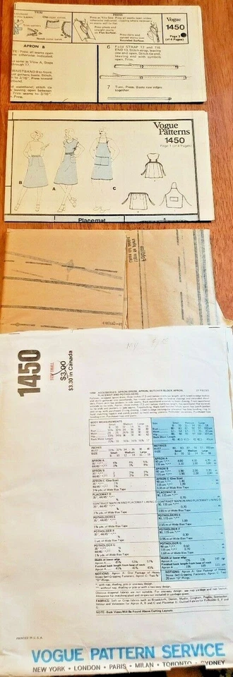 UNCUT Vintage Vogue Patterns #1450 Kitchen - Aprons, Placemat & Potholders - Image 2 of 4