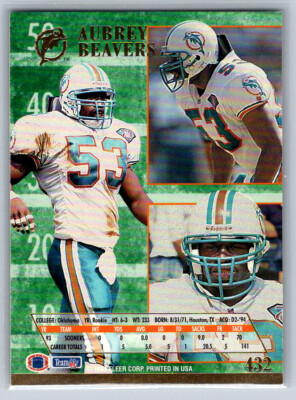 432 Aubrey Beavers Rookie Miami Dolphins 1994 Fleer Ultra | eBay