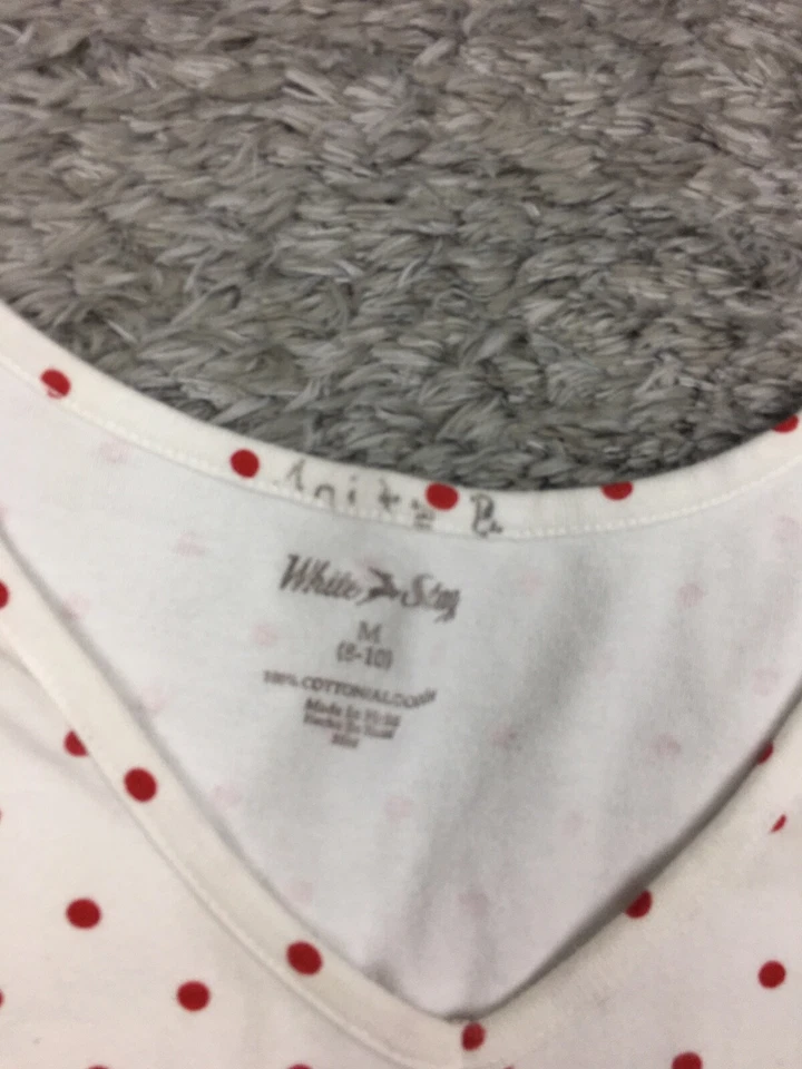 Camisa Ciervo Blanca Mujer Talla Mediana Blanca Roja Lunares Manga Corta Algodón Foto 4 de 4