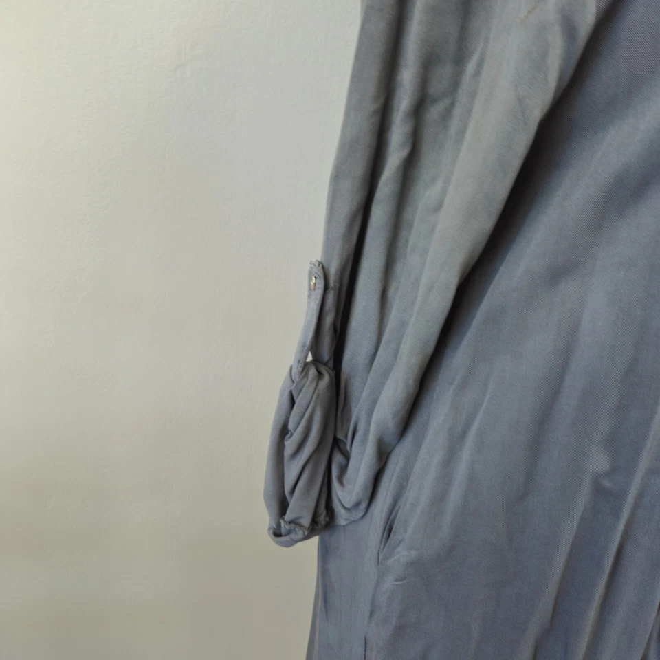 Italy Woman Kleid Midi Hemdblusenkleid mit V Strass Bluse Grau Größe 38 40 42 - Bild 3 von 4