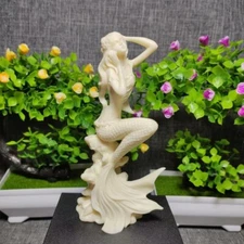 5.5"+ Natural Genuine Tagua Nut Hand Carved Mermaid Decoration healing 1PC