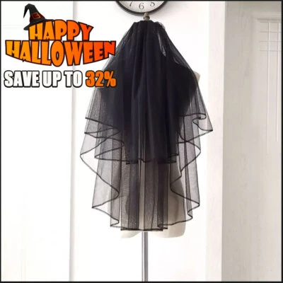 Halloween Cosplay Black Veil Bride Brida Wedding Veil with Comb for Women Girls - Image 1 of 4