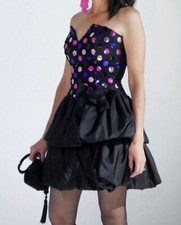 Jessica McClintock Gunne Sax Corset Vtg Dress Satin NWT Black Strapless Size 11