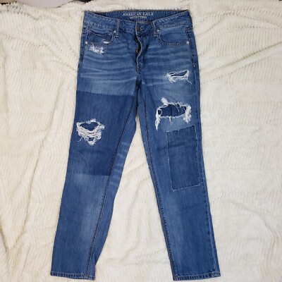 American Eagle Outfitters Womens Tomgirl Blue Destroyed Straight Jeans Size 6