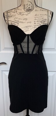 NWT Windsor Black Sheer Bodice Rhinestone Straps Stretch Mini