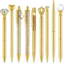 9 Pcs Glitter Diamond Ballpoint Pens Set - Cute Gold Pens for Gifts & Journaling