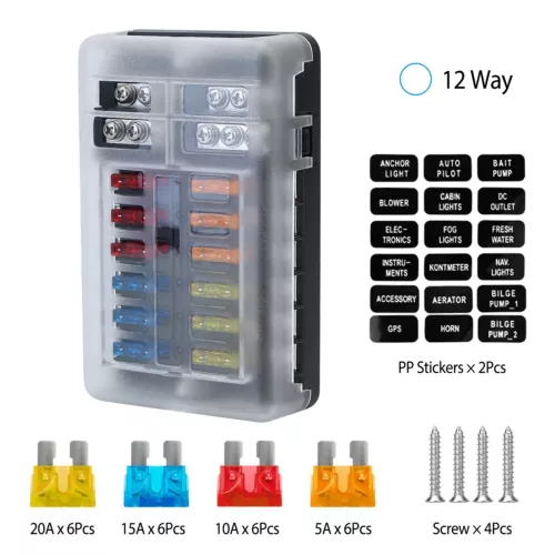 12-Way Blade Fuse Box Block Holder LED Indicator 12V 32V Car Marine Waterproof - Picture 11 of 18