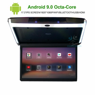 17 3 Android 9 0 Car Monitor Screen Ceiling Mount Roof Hdmi Fm Sd Wifi Bluetooth Ebay