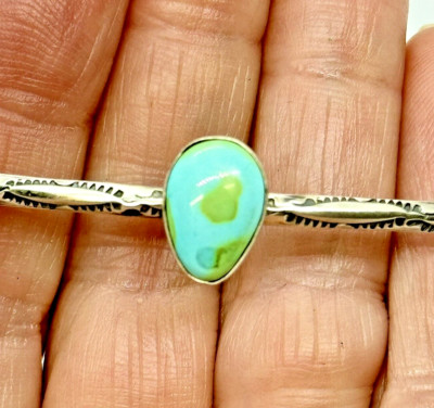 Navajo Stacker Sonoran Gold Turquoise Bracelet  6.5'' Sterling by E. Tahe Stamped