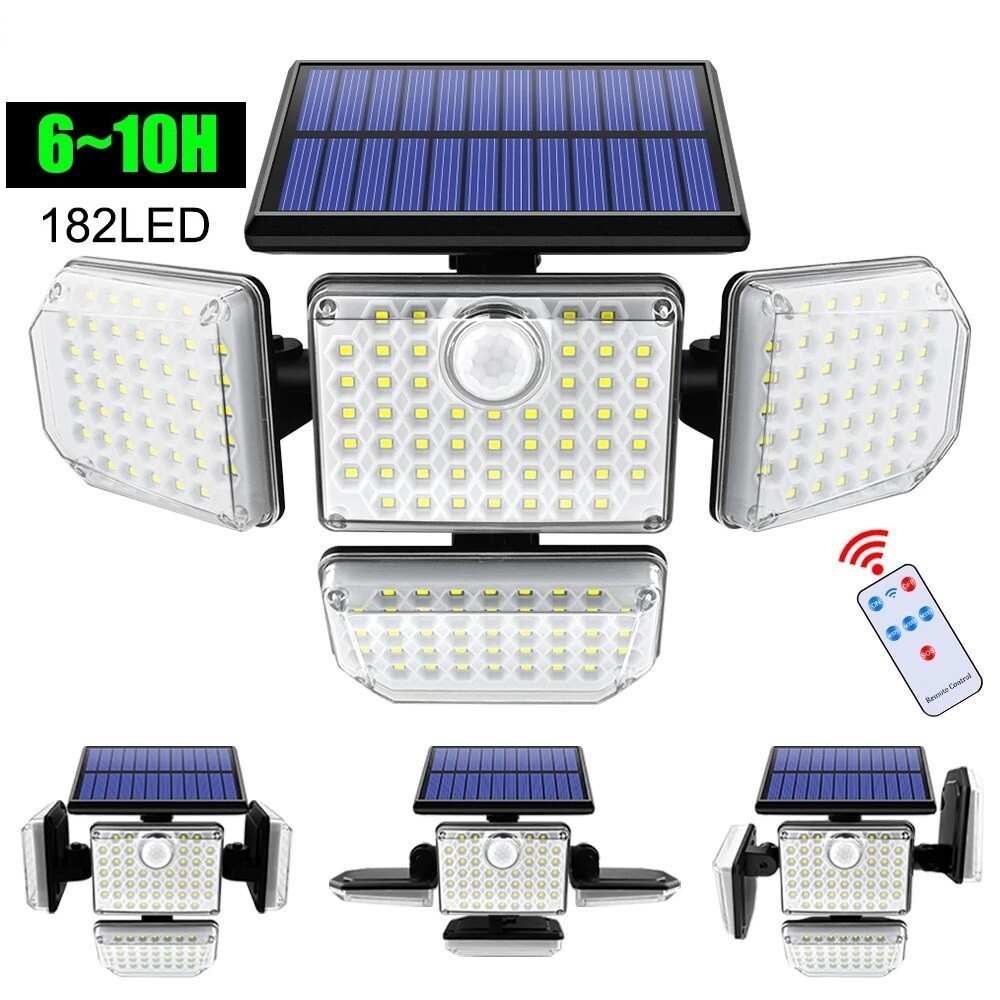 Lampe Extérieure Solaire 182 LED Éclairage Mural Étanche IP65 avec Télécommande