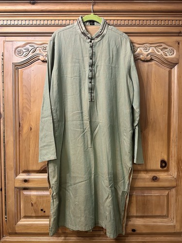 Pakistani Indian J.Kurta (JUNAID JAMSHED) Green Tan Button Snap Medium