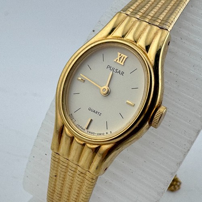 #ad VTG Pulsar Quartz Watch V400 5300 Women Gold Tone Oval Analog New Battery 6.75quot; $39.99