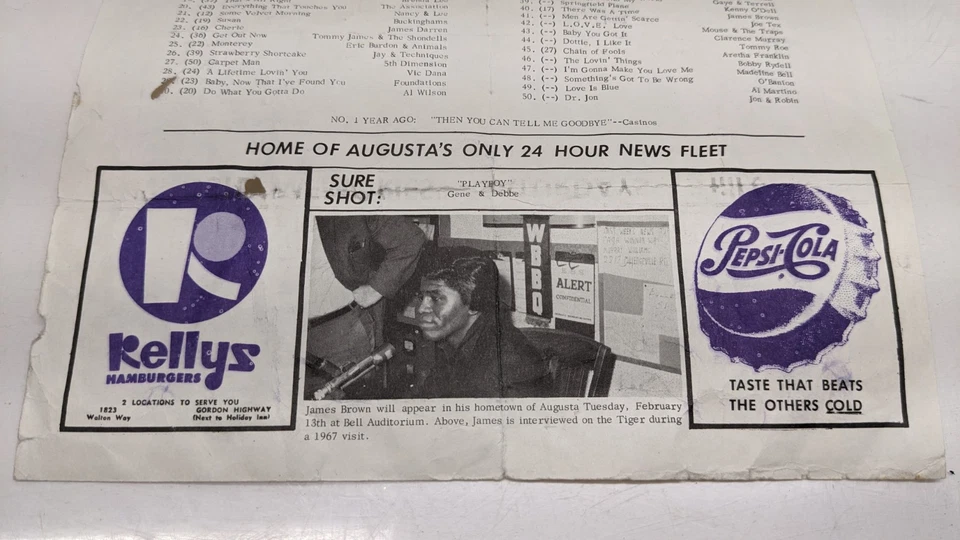 Programa de estación de radio WBBQ TIGER 1968 James Brown T lista de reproducción AUGUSTA GA de colección Foto 4 de 4