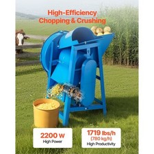 Hay Chopper, 2200W Corn Straw Chopper with Double Feed Ports, 1719lbs/h Ca
