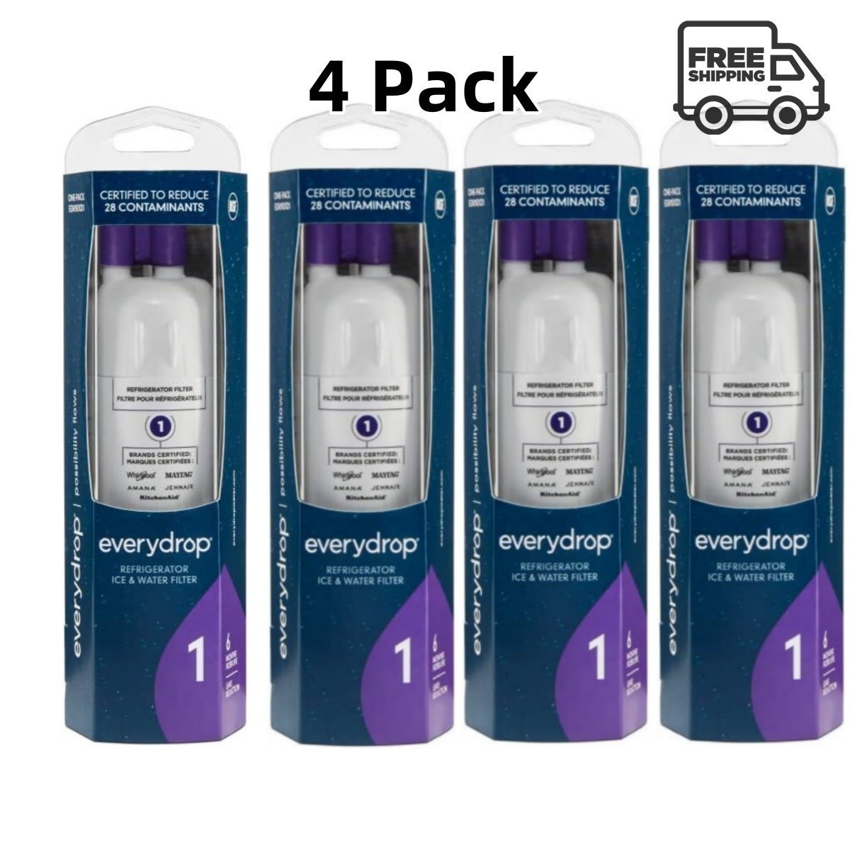 4 PACK &Epsilon;V&Epsilon;RYDROP &Epsilon;DR1RXD1 Refrigerator Wate Filter 1 Replacement,White,New US