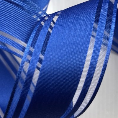 RIBBON Blue Satin Stripes / Sheer Wired 10  yards X  1.5  New