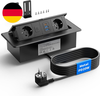 Versenkbare Steckdose Mit USB-C PD 20W, Aluminium, Schalter | 2-Fach, 2X USB-A,