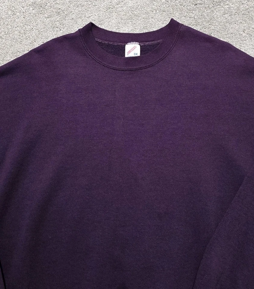 VTG 80's Jerzees Blank Crewneck Raglan Sweatshirt Purple Made in USA Mens 3XL - Image 3 of 4
