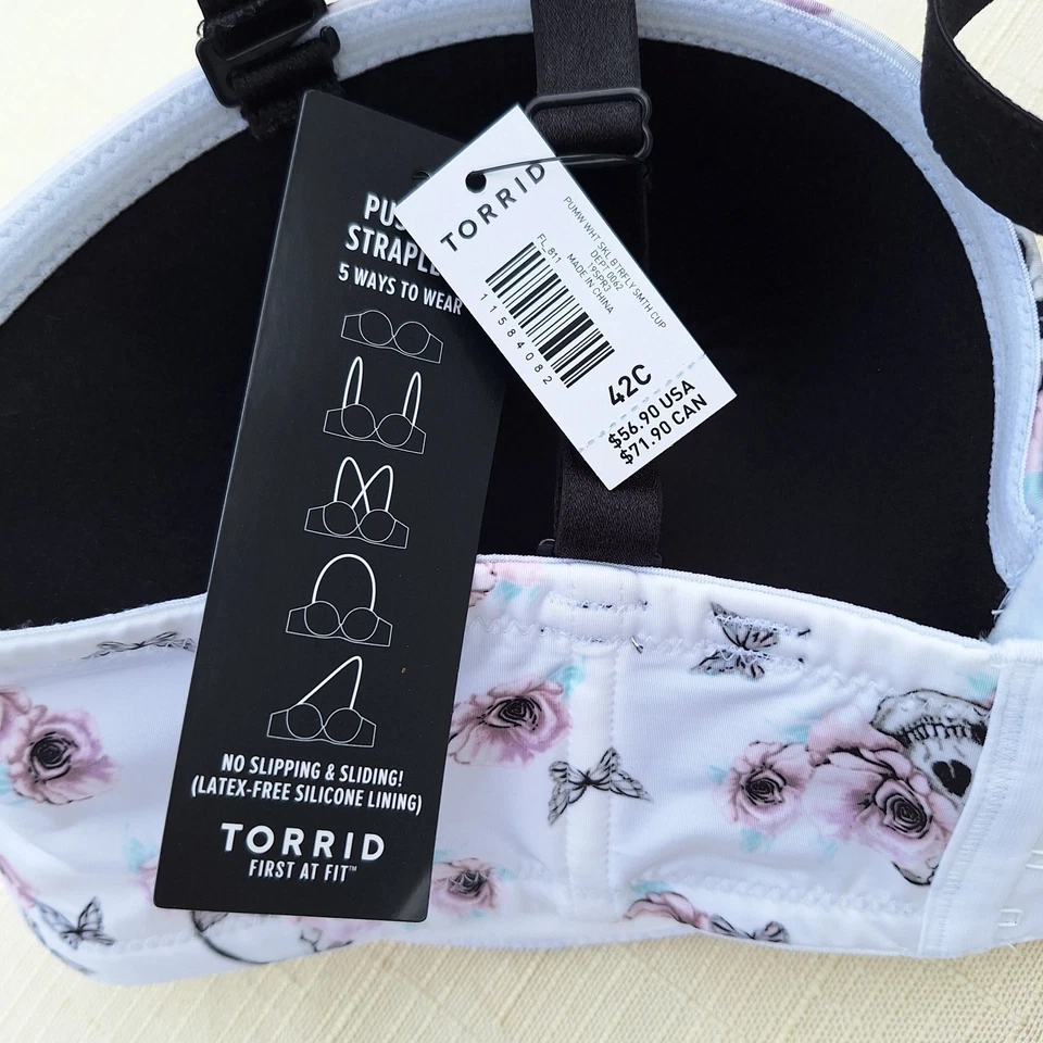 Новый с Ярлыками Torrid изгиб белый розовый цветочный черепа пуш-ап бюстгальтер 5 способов 42C трансформируемый - Изображение 2 из 4