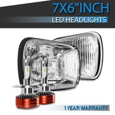 Pair 7x6 H6054 LED Headlights H4 Square Glass Housing DRL Fog For Wrangler YJ XJ