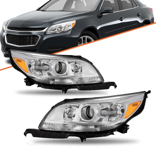 For Chevy Malibu 2013-2015 Halogen Headlights Chrome Headlamps 13-15 LH RH Sets