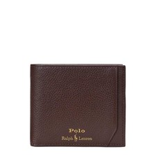 Polo Ralph Lauren Pebbled Leather Billfold Wallet Dark Brown