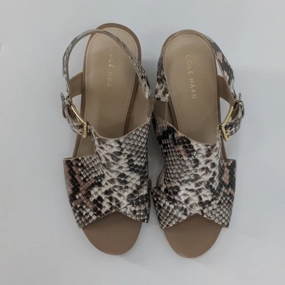 Новый с Ярлыками COLE HAAN сандалии женщин 6,5 коричневый змеиной кожи на танкетке туфли - Изображение 2 из 4