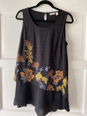 LOGO Lavish By Lori Goldstein Tank w/Eyelet Embroidery, Black, Small