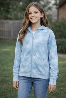 90 Degree By Reflex Girls Large (12) Blue Tie Dye Hooded Zipper Jacket
