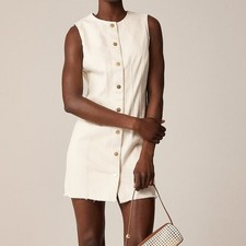 NWT J Crew Seamed Denim Mini Dress in Ecru Size 12