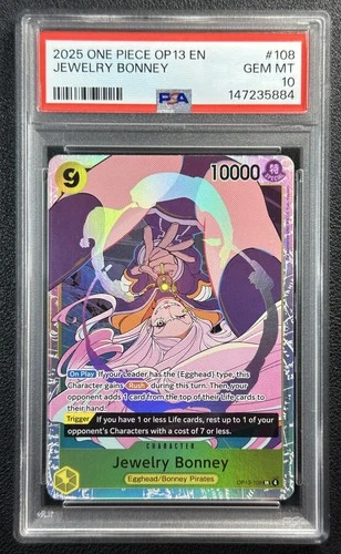 JEWELRY BONNEY PSA 10 2025 ONE PIECE OP13 EN #OP13-108 SUPER RARE GEM MINT 5884