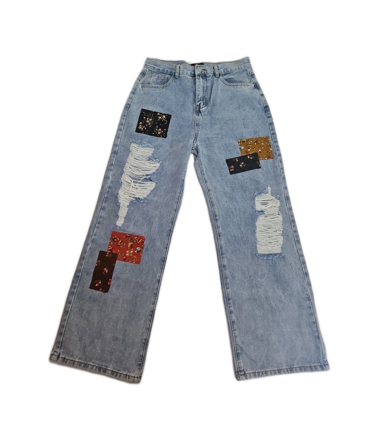 Cider Womens Distressed Patchwork Blue Denim Jean… - image 1