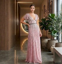 New Mac Duggal 70108 Rose Pink Sequin Embellished V Neck Flutter Sleeve Gown 4
