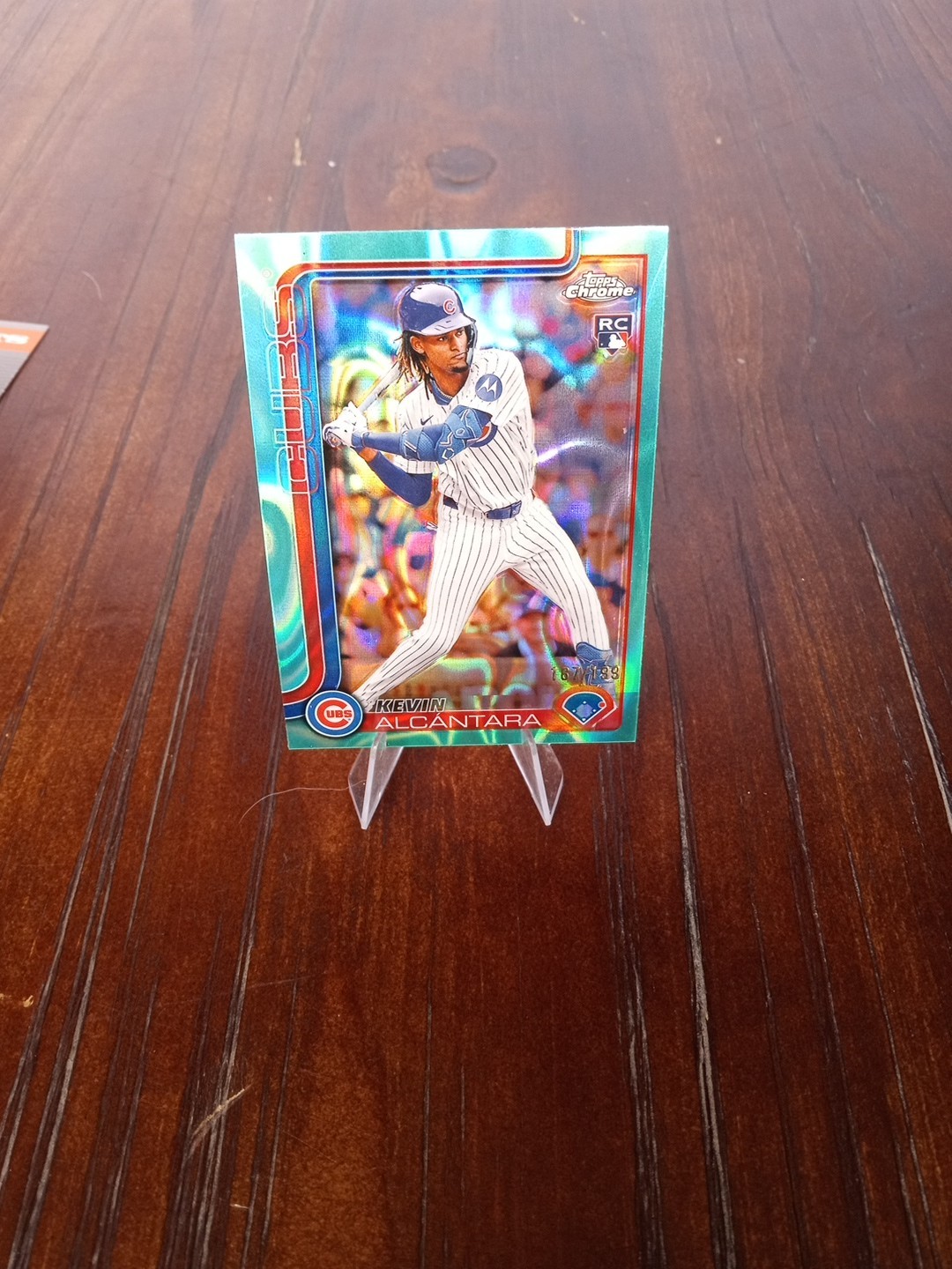 2025 Topps Chrome Aqua Shockwave Kevin Alcantara 187/199 RC Card Number 173