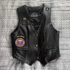 Vintage Harley Davidson Leather King Biker Vest Black Leather w/ Patches