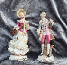 Continental Porcelain Dresden Lace Style Pair Of Figurines Couple Musicians