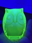 Fenton Art Glass Green Vaseline Opalescent Owl Figurine 3”H rare Vintage