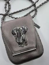 Nima Purse 80s 3D Silver Elephant Shoulder Bag Crossbody Purse Metallic Silver