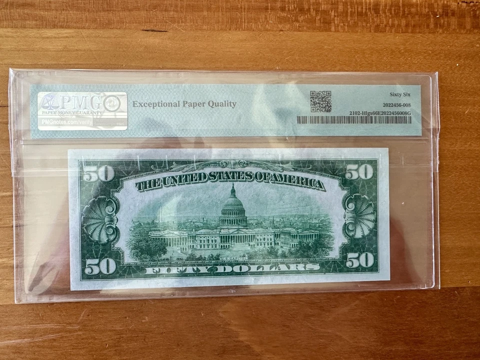 1934 $50 Federal Reserve Note St. Louis, Light Green ~ PMG 66 EPQ - Image 2 of 2