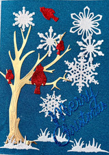 HANDMADE CHRISTMAS CARD with CARDINALS One of a Kind  7" X 5" FREE SHIPPING