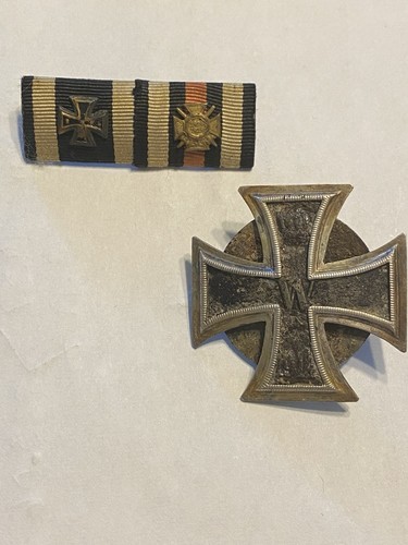 WW1 German Iron Cross Screw back with second class ribbon bar